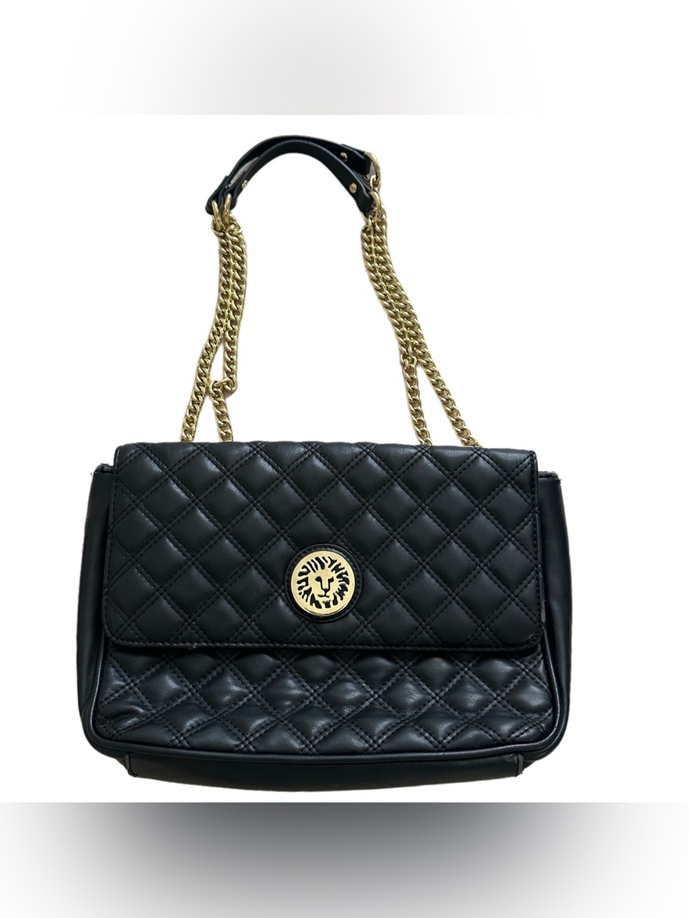 Anne Klein Black Quilted Shoulder Bag with Gold Hardware